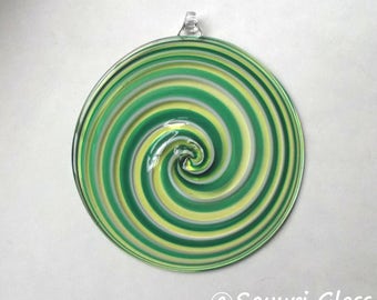 Sun Catcher / Ornament 4" diameter- Swirl Series- Assorted Green with Clear Hook : DISASTER RELIEF