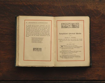 Little Antique poetry book Longfellow poems, Victorian book of Henry Wadsworth Longfellow poetical works. 1887 printing.