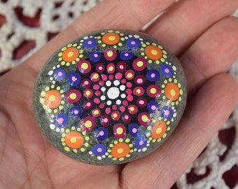 Hand Painted Rock with Geometric Design 027