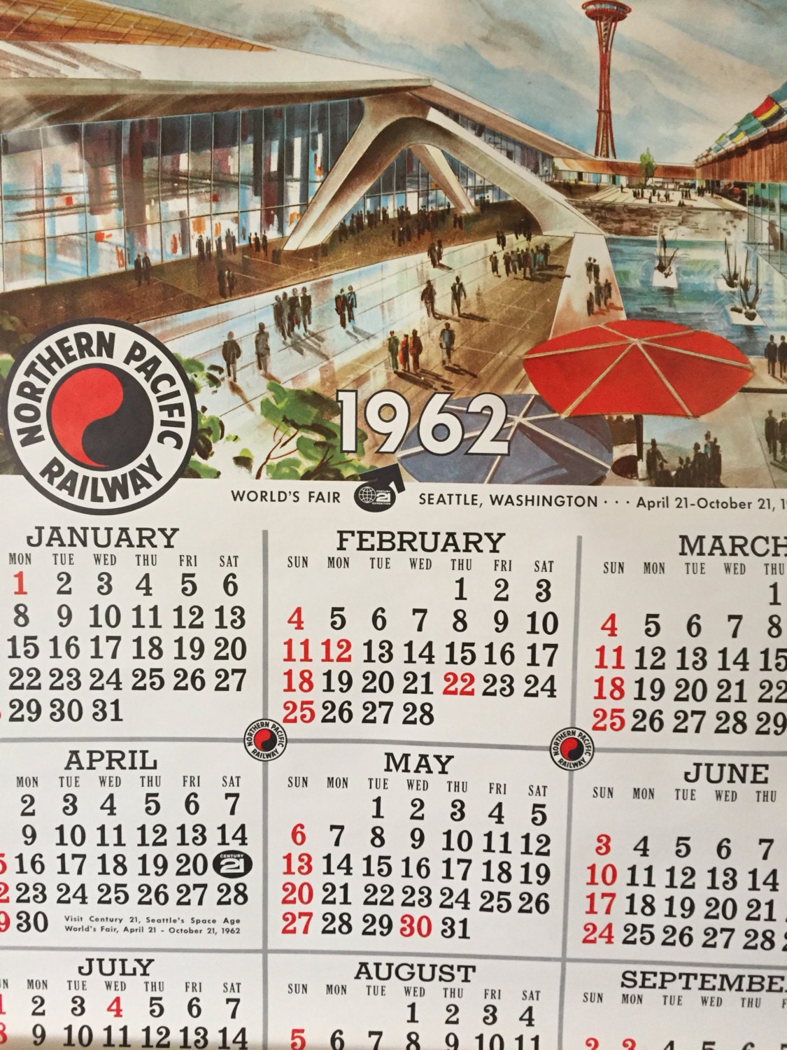Seattle World's Fair Wall Calendar 1962 Vintage Northern