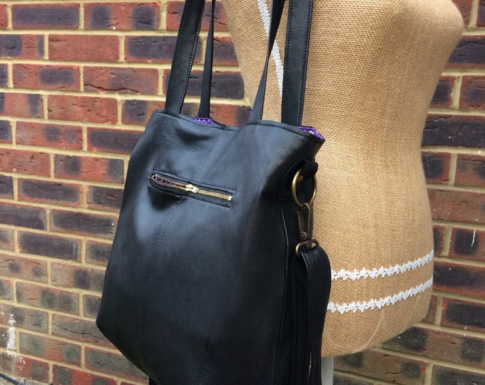Recycled leather bag - Hobo style bag made with soft supple Black leather-detachable strap-shoulder or hand held.Get 30% off see details .