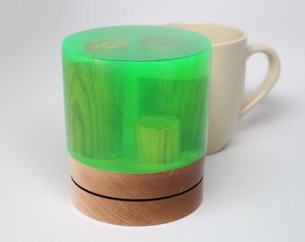 Handcrafted Wood Turning made from Maple & Oak Woods with Semi -Clear Green Resin – Collectible Art, Wedding, Housewarming Holiday Gift