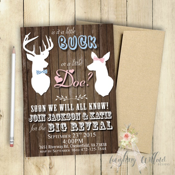 Buck or Doe Gender Reveal Party Invitation Baby Shower Boy or