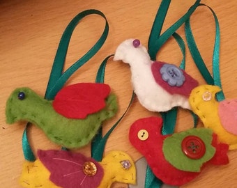 Pair of felt Little birdie xmas tree decorations