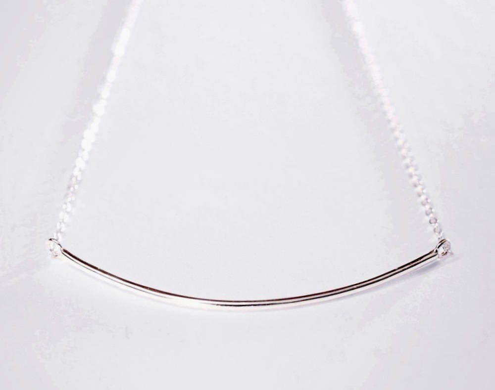 Pure Silver Curved Bar Necklace .999 fine silver bar