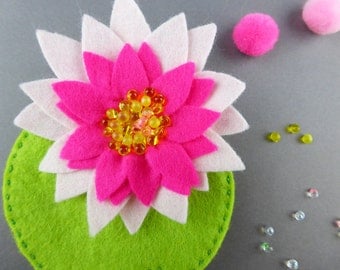 Water lily felt Flower brooch, pink felt flower, felted flower brooch, Christmas stocking filler