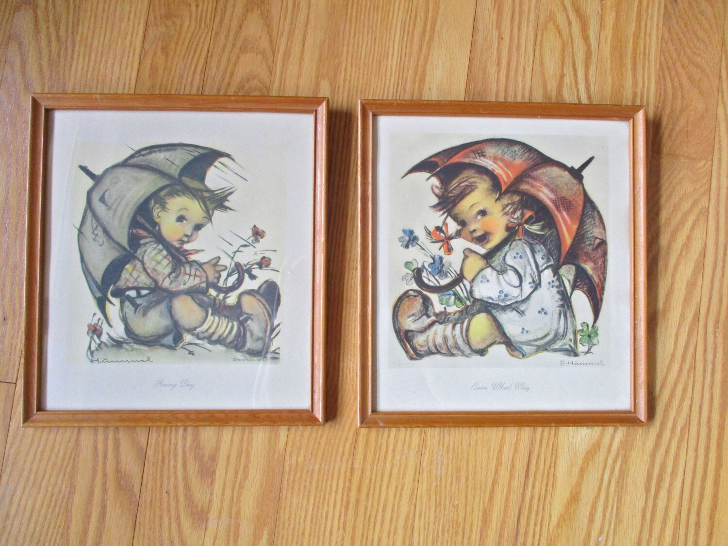 Vintage Hummel Framed Wall Decor Set of 2 Muted Tones NURSERY