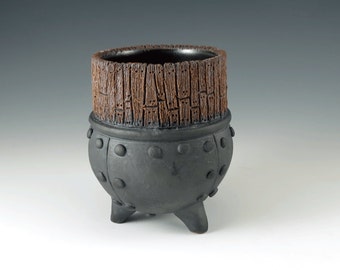 Ceramic Cup - Steampunk - Pottery Tea Bowl - Unique Handmade Mug - Industrial Metal - Art Pottery - Functional Ceramics - MS101