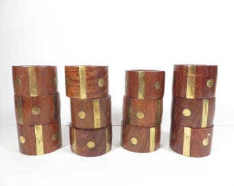Vintage Decorative Wood Napkin Rings - Set of 8 Carved Wood Napkin Rings