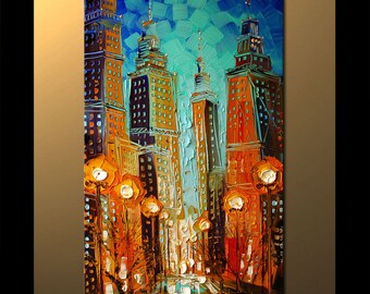 Painting on canvas Chicago heavy palette knife texture by P. Nizamas ready to hang