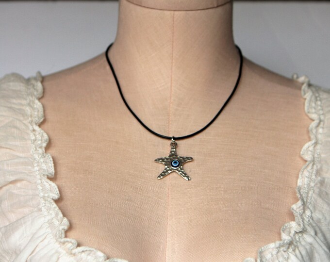 Evil eye leather necklace - Silver evil eye necklace - evil eye jewelry - turkish evil eye jewelry - adjustable leather necklace