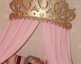 Princess Baby crib bed canopy crown, wall art, wakeup sweet pea bed crown, above the bed, princes canopy, large valance rounded, shabby chic