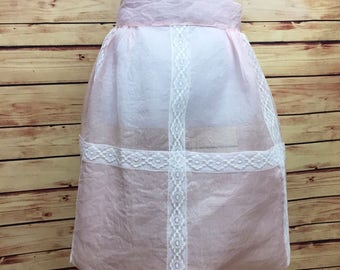 Vintage Sheer Pink White Lace Half Apron Trump Hostess 60s