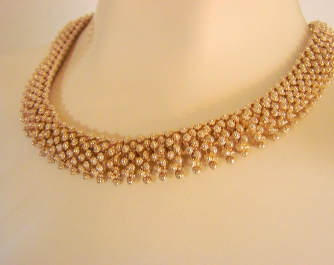 Clasic Vintage Coro Choker Necklace Textured Goldtone Designer Signed Articulated Links Mid Century Jewelry