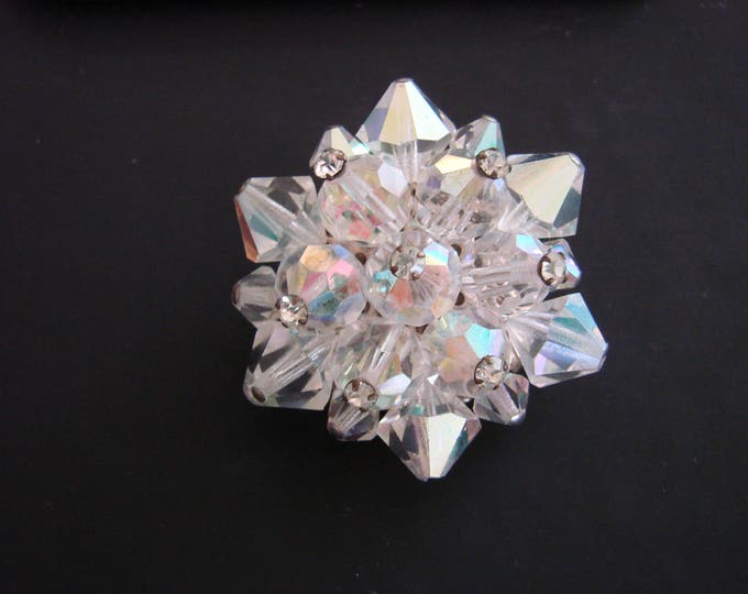 50s Austrian Crystal Aurora Borealis Rhinestone Cluster Brooch / Wedding / Bridal / Vintage / Jewelry / Jewellery