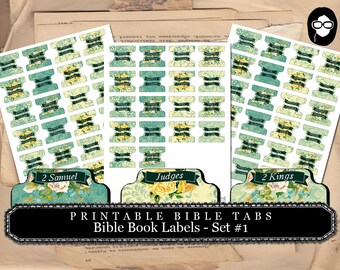 Printable Page Tabs - 66 Bible Book Labels - Set #1 - 3 Pg Instant Download - inspire bible tabs, illustrated faith, scripture art