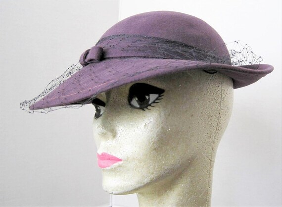 Purple Wool Hat - Vintage Betmar Label - Black Net Veil