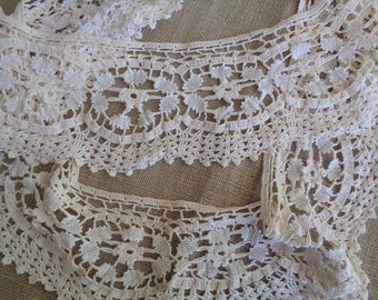 Vintage Crochet Lace Handmade Circular Edging Cream and Ecru 53-1/2 Inches