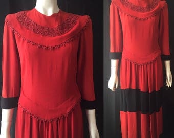 1940s colour-block dress Red and black