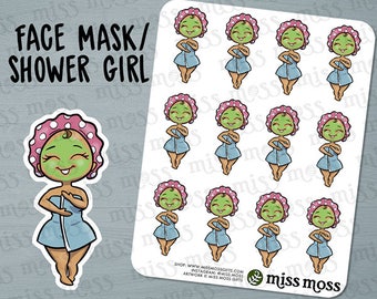 Tan Skin Cute Face Mask Shower Spa Planner Stickers, Latina Hispanic Boricua - Erin Condren, Happy Planner, Kikki K, Filofax, Decorative