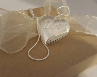 Sterling Silver Locket Heart Locket Love Engraved Locket Charm Locket Sterling Silver Heart Pendant Heart Charm Necklace Children's Jewelry