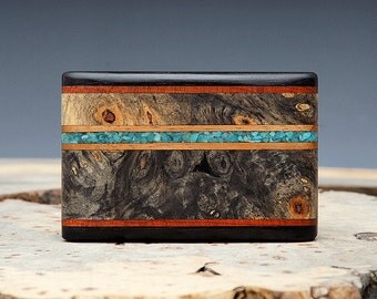 Exotic Wood & Turquoise Inlaid Belt Buckle - Handmade