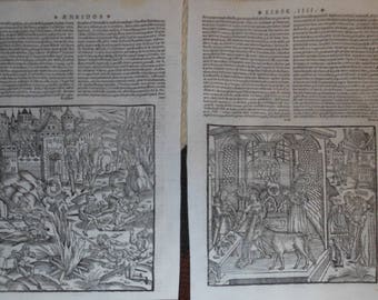 two vintage medieval leber pages 16th century