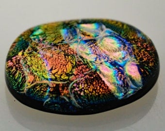 Dichroic Cabochon, Jewelry Cab, Multiple Deep Colors, Fused Dichroic Cabochon, Mosaic Tile, Handmade Tile