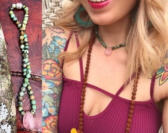 Gemstone CHOKER // Rose quartz & African turquoise necklace // beaded choker // best friends jewelry // bridesmaid // crystal necklace