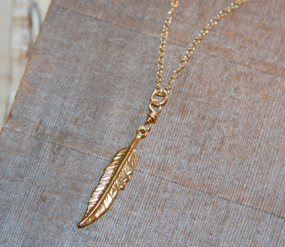 Gold necklace Feather necklace unique necklace leaf