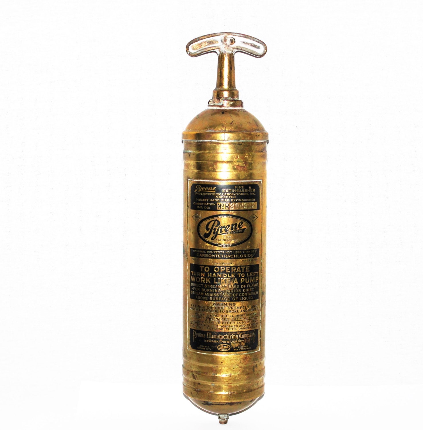 Antique Pyrene Brass Fire Extinguisher