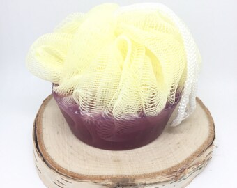 Bath Pouf Soap Bar | Kimi Vale Designs Natural Skin Care | Purple Plumeria 3oz