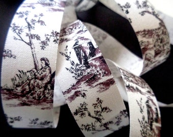 Toile Cotton Ribbon Trim, Black, 7/8" inch wide, 1 yard, For Home Decor, Accessories, Scrapbook, Victorian & Romantic Crafts