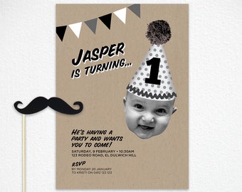 Printable 1st Birthday Invitation in Black and White