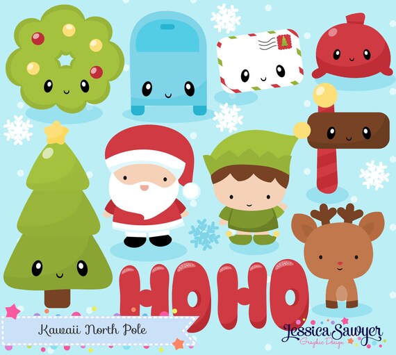 INSTANT DOWNLOAD - Christmas Kawaii Clipart or north pole clip art for personal and commercial use Il_570xn