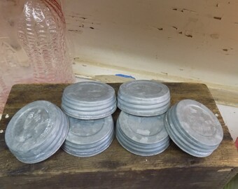6 REPRODUCTION Galvanized Zinc Look Unlined Regular or Standard Mouth Canning Jar Lids For Crafts or Decor