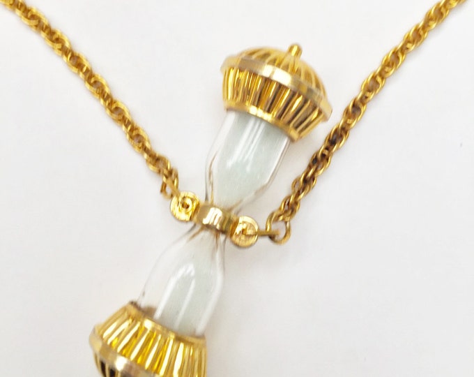 Hourglass Necklace - - gold white - sand timer - vintage hour glass pendant