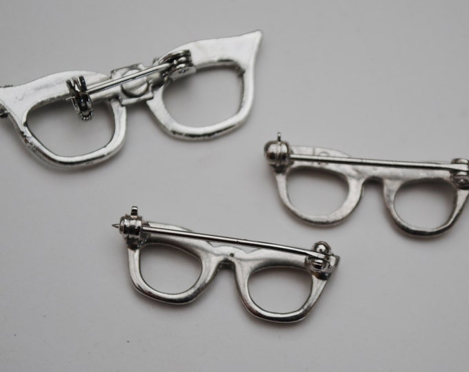 Eye Glass Scatter pins - lot of brooches - Silver frame - Rhinestones - Figurine eye glasses - Eyeglass pin