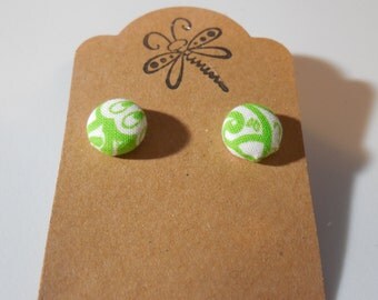 Green Paisley Button Earrings