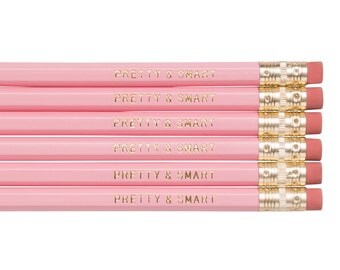PRETTY & SMART pencil set. Pink pencils. Feminist pencils. Back to school supplies. Gifts for grads. Office supplies. Motivational pencils.