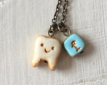 Tooth Necklace, First tooth, Milestone, Tooth and date necklace, Tooth fairy, 6 year old girl, mark the milestone