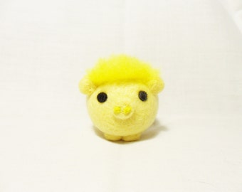 Needle Felted Pig - miniature yellow pig figure - 100% merino wool - wool felt pig