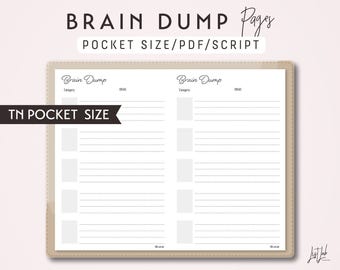 POCKET Size TN Brain Dump - Traveler's Notebook Insert Printable PDF - Script Theme