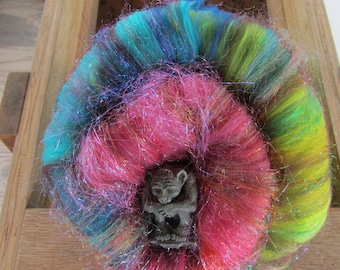 STAINED GLASS 4.0 oz, fiber art batt for spinning, roving, drum carded batt, felting fiber, spinning fiber, batt, angelina fiber, spindle
