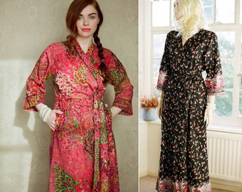 One "Astaire" style long cotton robe or dressing gown. Lined with pockets Full length robe Art Deco robe Long bohemian kimono robe