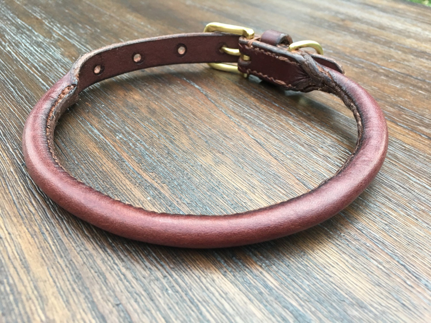 Bridle Rolled Leather Dog Collar by MountainTrailLeather on Etsy