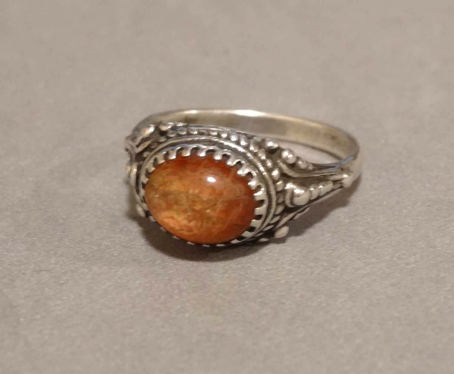 Vintage Orange Opal Ring Sterling Silver by SellitAgainVintage