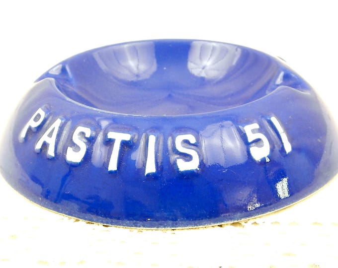 Vintage French Mid Century Blue Pastis 51 Pernod 45 Ceramic Ashtray, French Bistro, Café, Barware, Smoking Collectibles, Ash Tray, Man Cave