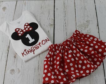 Minnie Mouse 1st Birthday Outfit Personalized Short or Long Sleeves Red Polka Dot Minnie Mouse Shirt Minnie Mouse 2nd 3rd Birthday Outfit