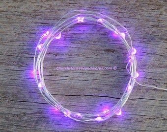 Purple LED Battery Operated Fairy Lights, Rustic Wedding Decor, Room Decor, 6.6 ft SILVER Wire Purple